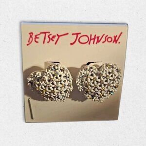 Betsey Johnson Pierced Earrings Glittering Rhinestone Heart Shape White Women's
